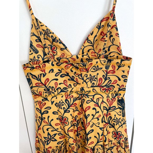 NEW Agua Bendita Narciso Ceramica Maxi Dress Linen Yellow Floral Bird Printed XS - Picture 10 of 12